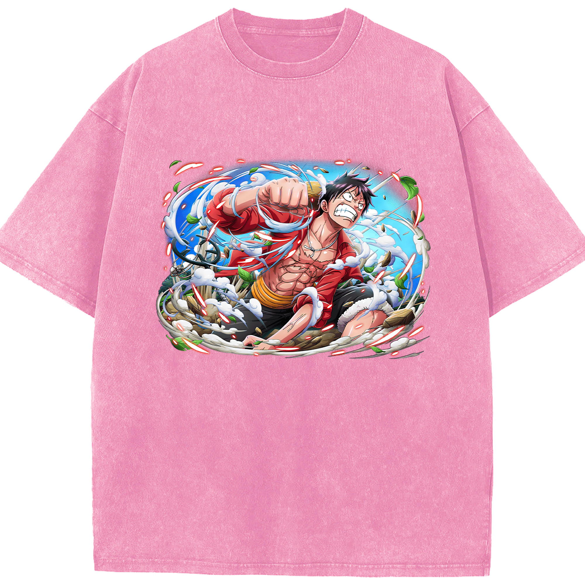 ワンピース モンキー・D・ルフィ ONE PIECE Monkey D. Luffy 綿100% ヴィンテージ風 半袖Tシャツ（フロントプリント）
